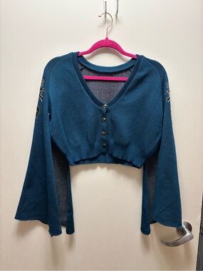 Elhoffer Design Teal Knit Top with Brass Logo